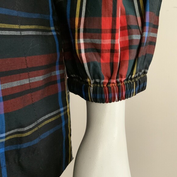 J. Crew Top Women XXS Stewart Tartan Plaid 3/4 Sleeve Velvet Trim V-neck 2020 - Picture 11 of 12